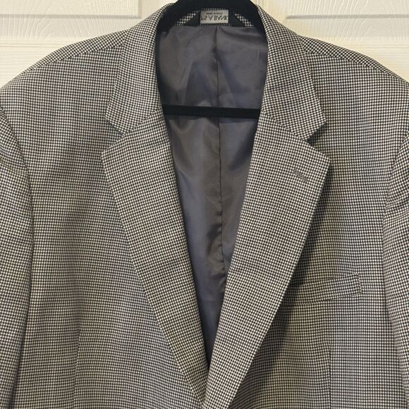 Jos A Bank Blazer 52R Men’s 100% Wool Black White Houndstooth Sport Coat 2 Btn - Picture 3 of 11